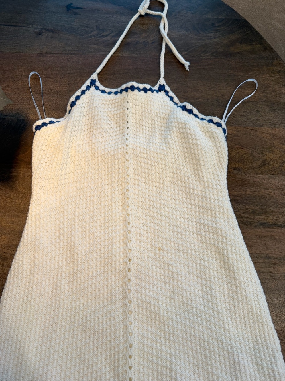 Lulu's Cream Crochet Halter Slip with Navy Trim